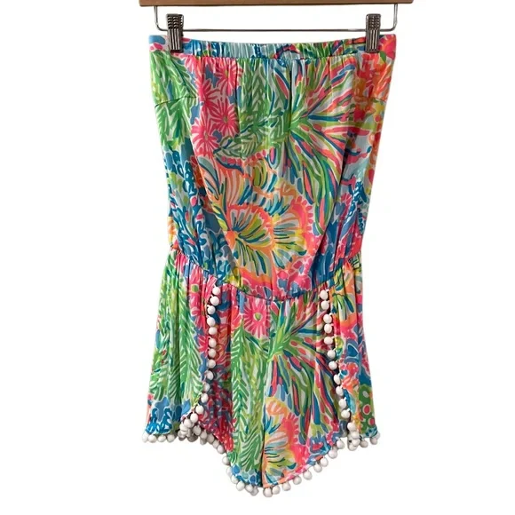 Lilly Pulitzer Daisy Romper Seaspray Lovers Coral Multi Strapless Size XS - Picture 5 of 11